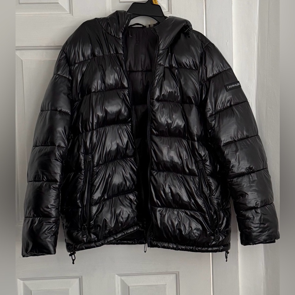 Calvin Klein Black Shiny Puffer hooded Jacket